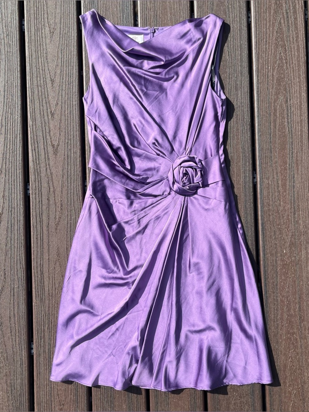 Suzy Chin For Maggy Boutique Purple Silk Cowl Neck Midi Dress Womens Size 6